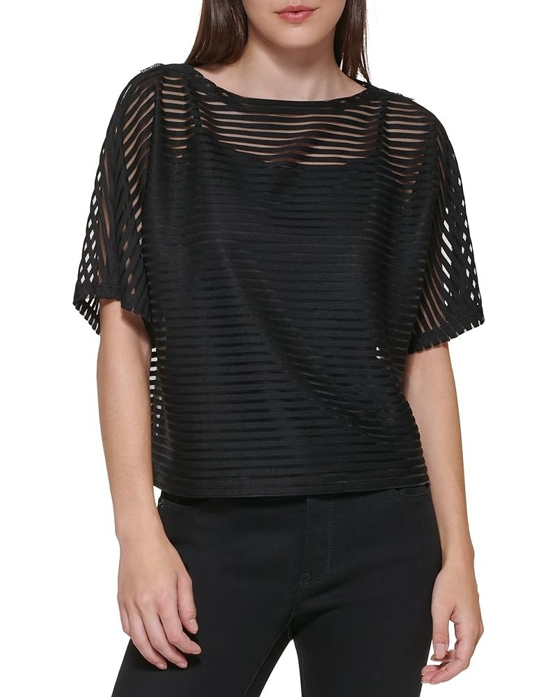 Women's Striped Short-Sleeve Easy Top Black $25.42 Blouses