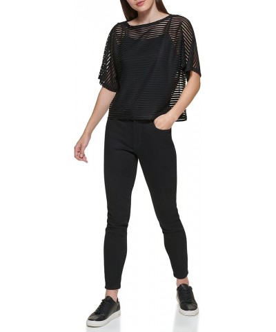 Women's Striped Short-Sleeve Easy Top Black $25.42 Blouses