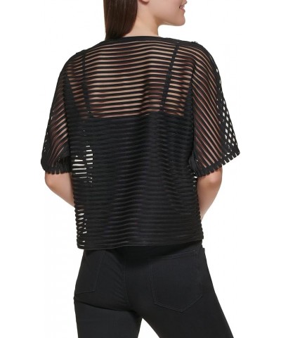 Women's Striped Short-Sleeve Easy Top Black $25.42 Blouses