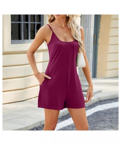 Women's-Rompers-Casual-Sleeveless-Short-Jumpsuits-Strap-Loose-Adjustable-Floral-Summer-Rompers-with-Pockets Wine $11.39 Jumps...