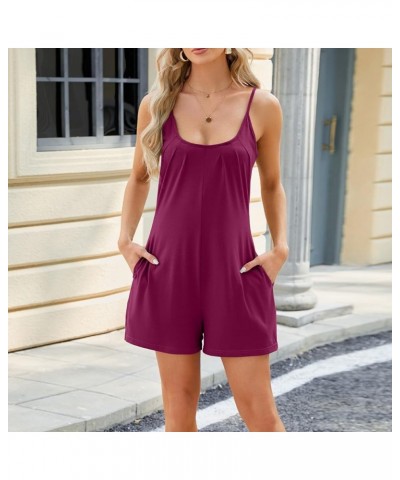 Women's-Rompers-Casual-Sleeveless-Short-Jumpsuits-Strap-Loose-Adjustable-Floral-Summer-Rompers-with-Pockets Wine $11.39 Jumps...