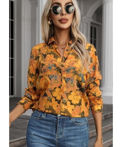 Womens Long Sleeve Button Down Shirts Dressy Casual Tops Work Blouses 06 Yellow Black $13.20 Blouses