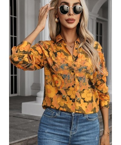 Womens Long Sleeve Button Down Shirts Dressy Casual Tops Work Blouses 06 Yellow Black $13.20 Blouses