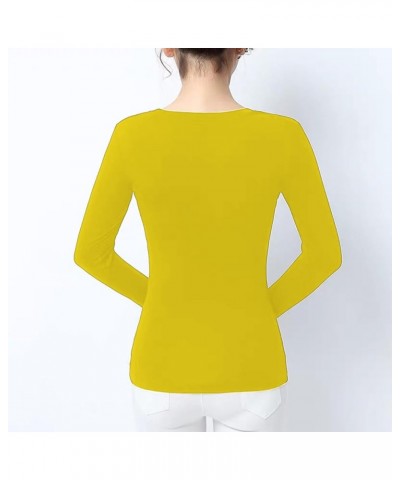 Women's Sexy Square Neck Long Sleeve Top Casual Slim Fitted T Shirt Going Out Y2K Crop Top Yellow a $5.60 T-Shirts