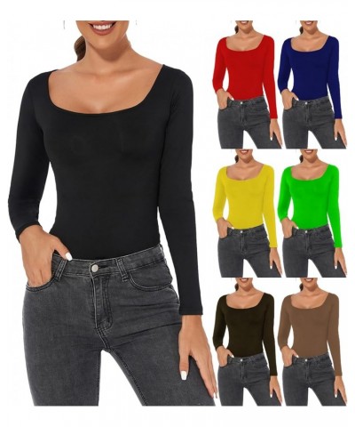 Women's Sexy Square Neck Long Sleeve Top Casual Slim Fitted T Shirt Going Out Y2K Crop Top Yellow a $5.60 T-Shirts