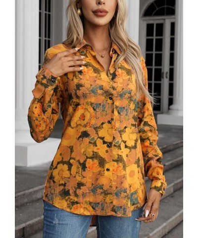 Womens Long Sleeve Button Down Shirts Dressy Casual Tops Work Blouses 06 Yellow Black $13.20 Blouses