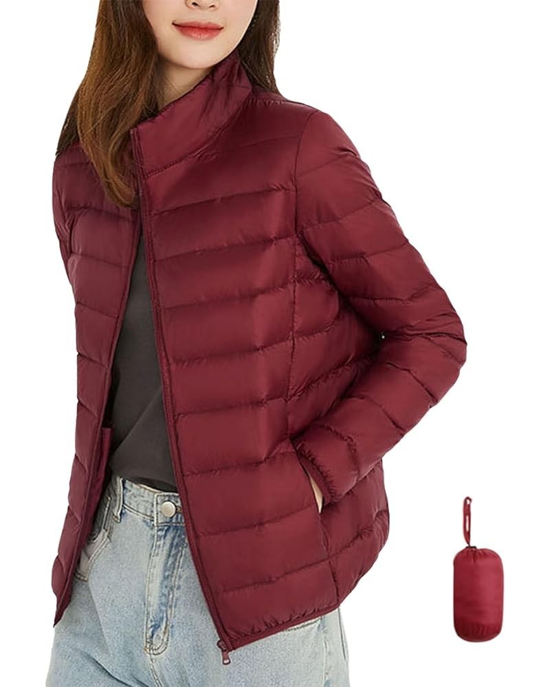 Womens Packable Puffer Jacket Plus Size Zip Up Down Jacket Cute Lightweight Jackets Quilted Coat Outwear Red $17.84 Jackets