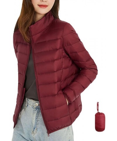 Womens Packable Puffer Jacket Plus Size Zip Up Down Jacket Cute Lightweight Jackets Quilted Coat Outwear Red $17.84 Jackets