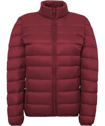 Womens Packable Puffer Jacket Plus Size Zip Up Down Jacket Cute Lightweight Jackets Quilted Coat Outwear Red $17.84 Jackets