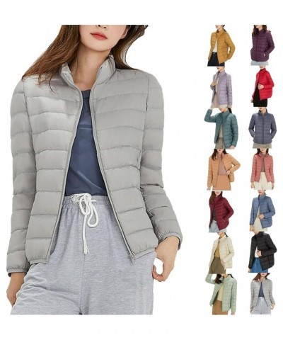 Womens Packable Puffer Jacket Plus Size Zip Up Down Jacket Cute Lightweight Jackets Quilted Coat Outwear Red $17.84 Jackets