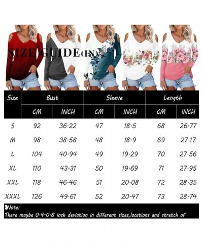 Long Sleeve Tops for Women 2024 Womens Fashion Print Flower T Shirts for Women V-Neck Casual Loose Shirts Basic Tee 03-blue $...