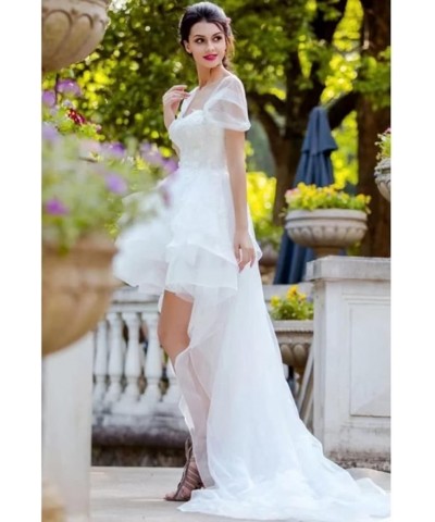 Women's Satin Off The Shoulder Wedding Gowns for Bride 2023 A-line Tea Length Bridal Dresses White Y85 Style11 White $39.90 D...