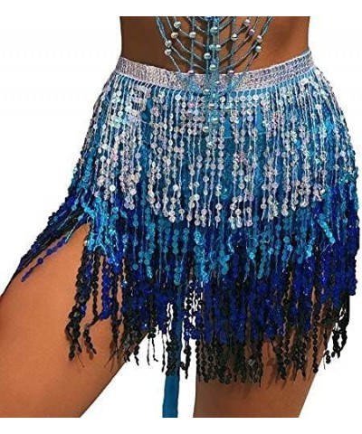 Women Boho Beach Sequin Tassel Mini Skirts Music Festival Party Club Hip Scarf Belt Wrap Skirt Multi-blue $11.52 Skirts