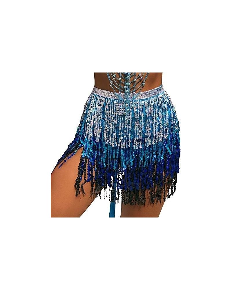 Women Boho Beach Sequin Tassel Mini Skirts Music Festival Party Club Hip Scarf Belt Wrap Skirt Multi-blue $11.52 Skirts