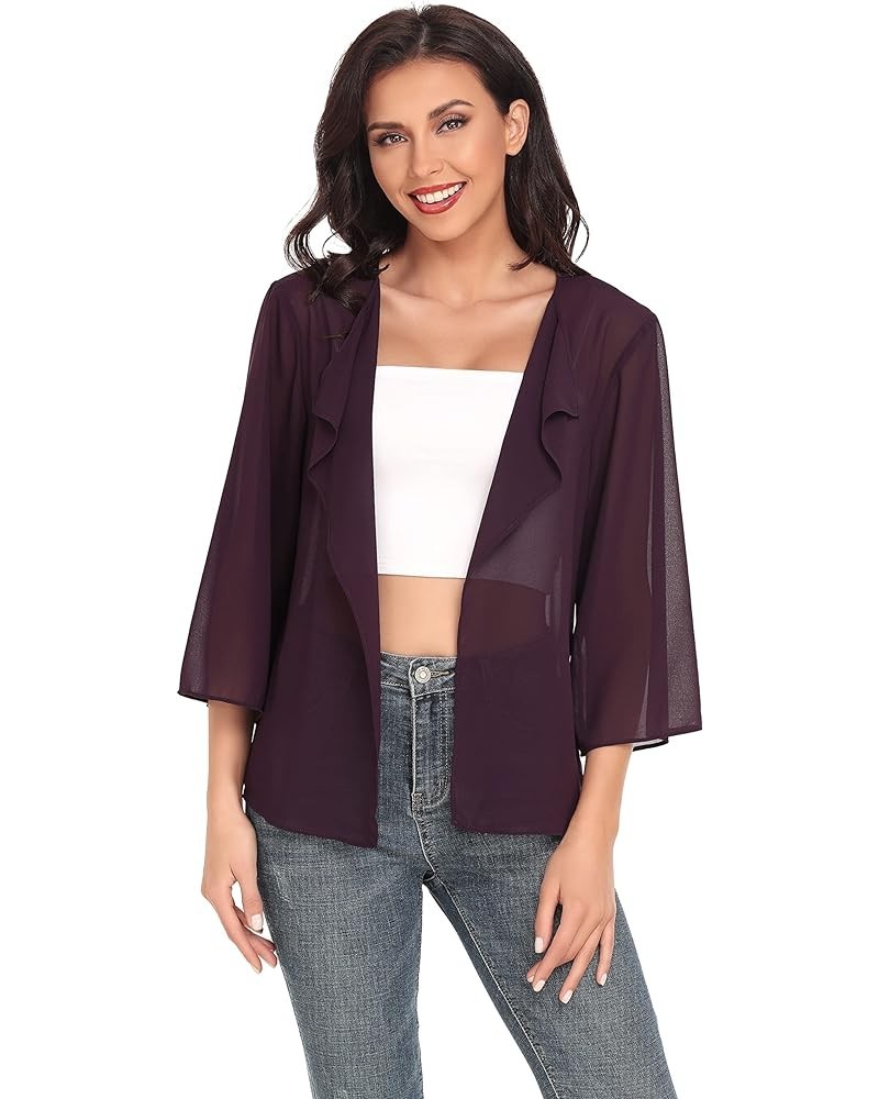 Women's Chiffon Kimono Cardigans Floral Beach Cover Ups Sheer Tops Boho Casual Loose Shirts 3/4 Sleeve Dark Purple $13.86 Swi...