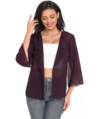 Women's Chiffon Kimono Cardigans Floral Beach Cover Ups Sheer Tops Boho Casual Loose Shirts 3/4 Sleeve Dark Purple $13.86 Swi...