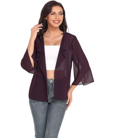 Women's Chiffon Kimono Cardigans Floral Beach Cover Ups Sheer Tops Boho Casual Loose Shirts 3/4 Sleeve Dark Purple $13.86 Swi...