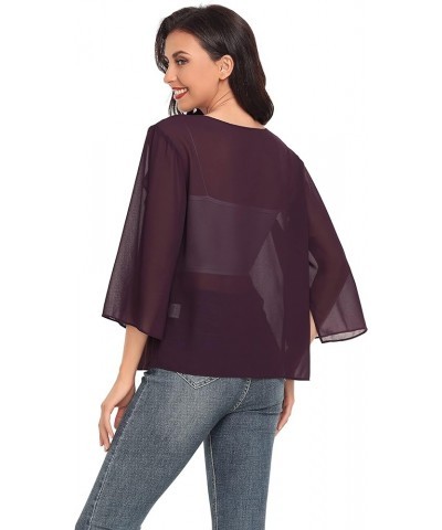 Women's Chiffon Kimono Cardigans Floral Beach Cover Ups Sheer Tops Boho Casual Loose Shirts 3/4 Sleeve Dark Purple $13.86 Swi...