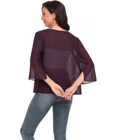 Women's Chiffon Kimono Cardigans Floral Beach Cover Ups Sheer Tops Boho Casual Loose Shirts 3/4 Sleeve Dark Purple $13.86 Swi...