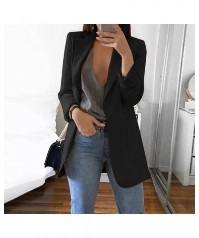 Womens Casual Blazer,Coat Casual Open Front Blazer Long Sleeve Stand Collar Solid Business Work Office Jacket Outwear A Black...