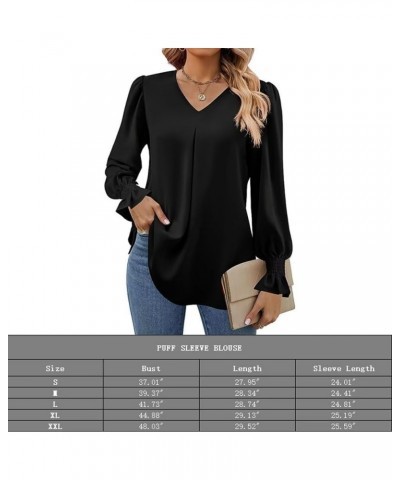 Long Sleeve Blouses for Women Dressy V Neck Smocked Cuffs Fall Tshirts Solid Color Sexy Tops to Wear with Leggings Dd06-white...