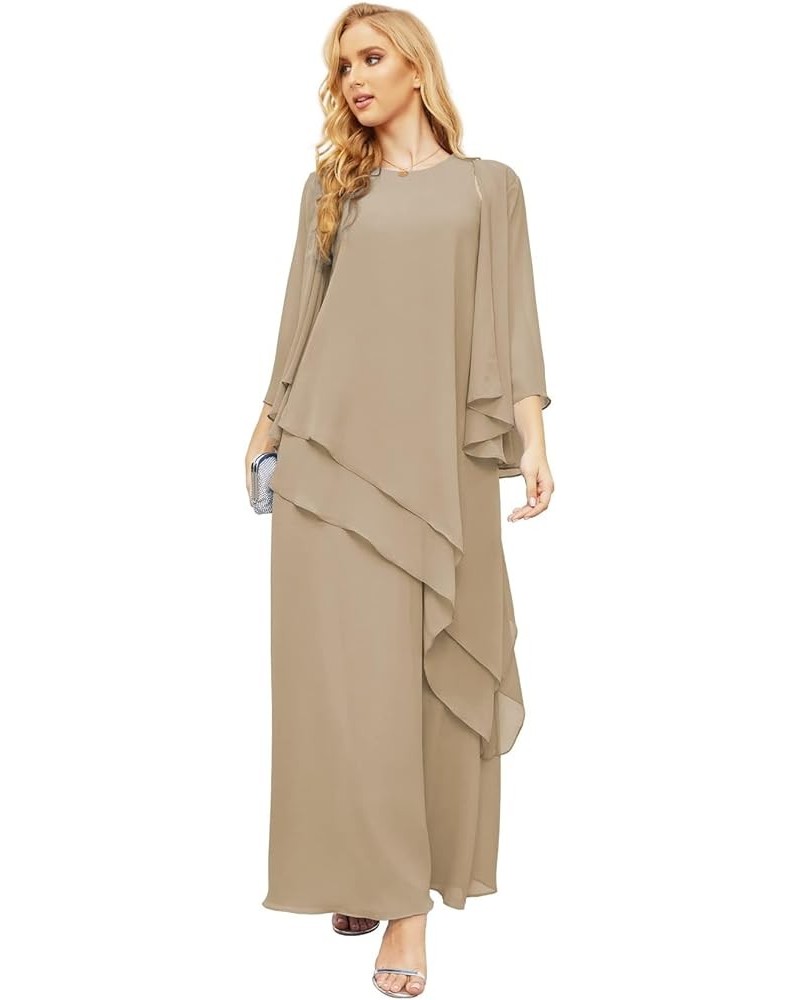 Mother of The Bride Dresses for Wedding - Jacket Chiffon Long Pleat Taupe $42.30 Dresses