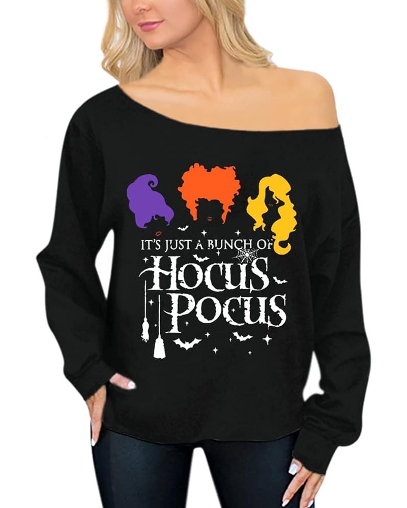 Valentine's Day Women Long Sleeve Off Shoulder Sweatshirt Magic Hocus Pocus Black $10.00 Hoodies & Sweatshirts