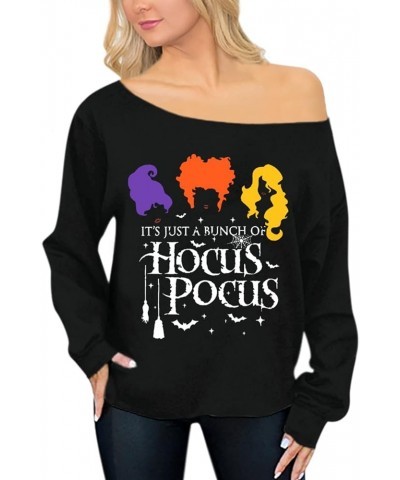 Valentine's Day Women Long Sleeve Off Shoulder Sweatshirt Magic Hocus Pocus Black $10.00 Hoodies & Sweatshirts