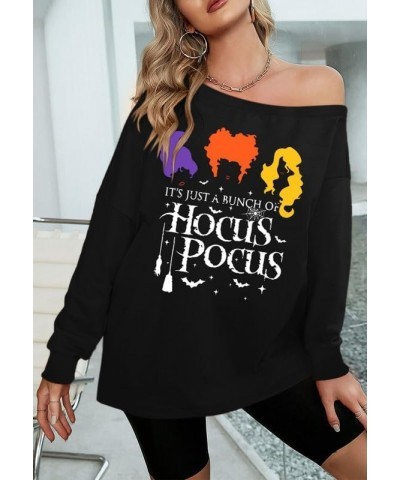 Valentine's Day Women Long Sleeve Off Shoulder Sweatshirt Magic Hocus Pocus Black $10.00 Hoodies & Sweatshirts