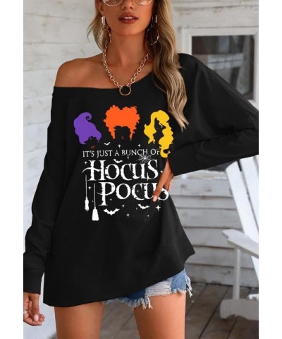 Valentine's Day Women Long Sleeve Off Shoulder Sweatshirt Magic Hocus Pocus Black $10.00 Hoodies & Sweatshirts