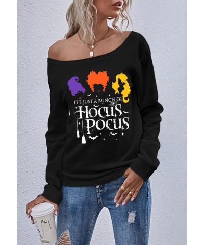 Valentine's Day Women Long Sleeve Off Shoulder Sweatshirt Magic Hocus Pocus Black $10.00 Hoodies & Sweatshirts