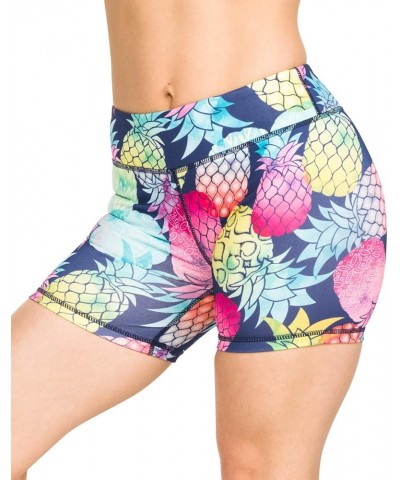 Women's 5" Stretch Yoga Shorts - Fitness, WOD, Yoga, Running, Pineapple Multi $11.79 Activewear