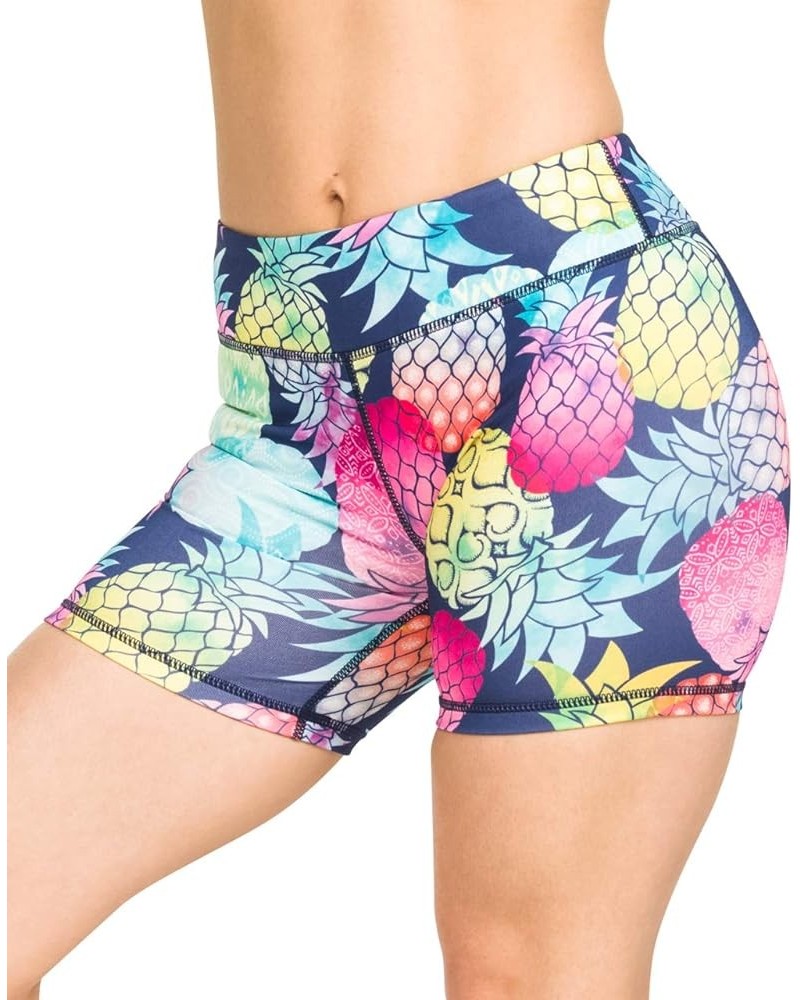 Women's 5" Stretch Yoga Shorts - Fitness, WOD, Yoga, Running, Pineapple Multi $11.79 Activewear