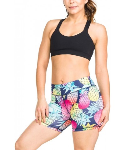 Women's 5" Stretch Yoga Shorts - Fitness, WOD, Yoga, Running, Pineapple Multi $11.79 Activewear