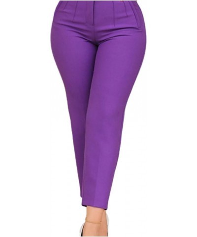 Women's High Waisted Pleated Pants Office Work Ankle Pants Solid Skinny Business Slacks Tapered Trousers Purple $12.99 Pants