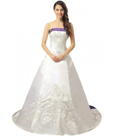 Strapless Satin Embroidery Wedding Dress Bridal Gown H36 Ivory & Purple $73.92 Dresses