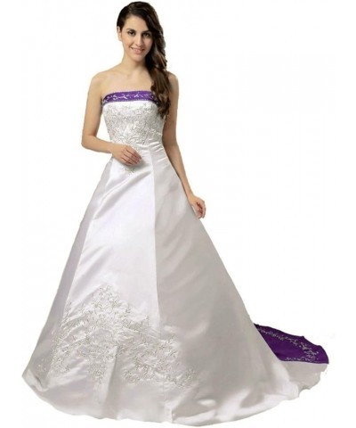 Strapless Satin Embroidery Wedding Dress Bridal Gown H36 Ivory & Purple $73.92 Dresses