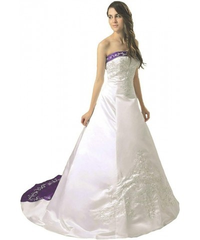 Strapless Satin Embroidery Wedding Dress Bridal Gown H36 Ivory & Purple $73.92 Dresses