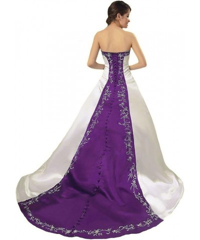 Strapless Satin Embroidery Wedding Dress Bridal Gown H36 Ivory & Purple $73.92 Dresses