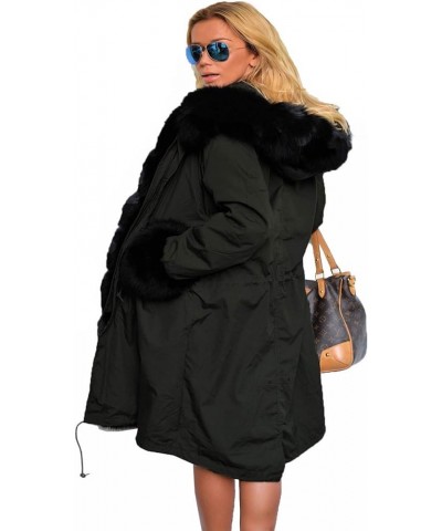 Plus Size Women's Long Hooded Parka Coat Warm Denim Winter Overcoat Faux Fur Collar Qulited Jacket Black_black Fur $45.62 Coats