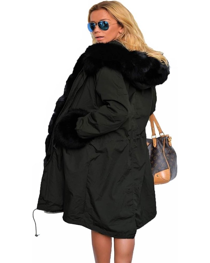 Plus Size Women's Long Hooded Parka Coat Warm Denim Winter Overcoat Faux Fur Collar Qulited Jacket Black_black Fur $45.62 Coats