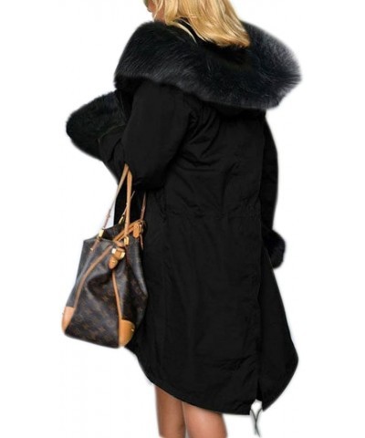 Plus Size Women's Long Hooded Parka Coat Warm Denim Winter Overcoat Faux Fur Collar Qulited Jacket Black_black Fur $45.62 Coats