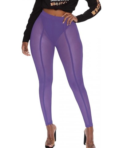 Women's High Waist Tie Dye Leggings Sheer Mesh Pantyhose Butt Lifting Skinny Pants A Purple $11.21 Leggings