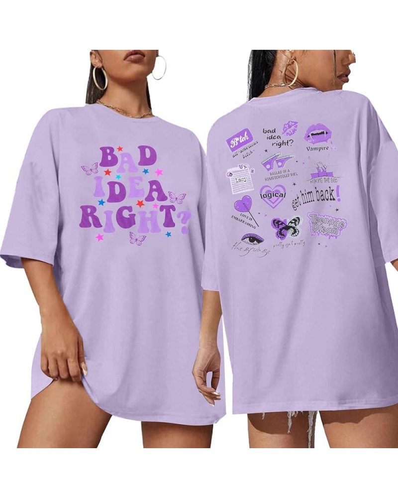 Concert Shirt Women Oversized Bad Idea Right Shirts Retro Country Music Shirt Oversized Music Lover Fans Tee Tops Purple $15....