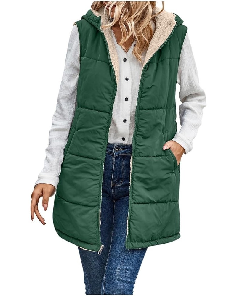 Womens Vests Reversible Fleece Sleeveless Jacket Zip Up Hoodie Warm and Windproof Long Winter Coat Outerwear 01-dark Green $2...