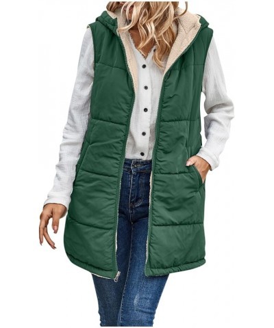 Womens Vests Reversible Fleece Sleeveless Jacket Zip Up Hoodie Warm and Windproof Long Winter Coat Outerwear 01-dark Green $2...