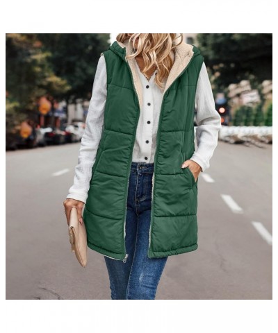 Womens Vests Reversible Fleece Sleeveless Jacket Zip Up Hoodie Warm and Windproof Long Winter Coat Outerwear 01-dark Green $2...