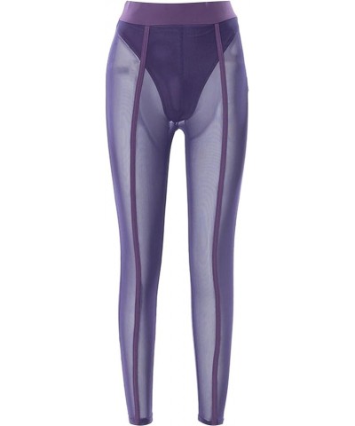 Women's High Waist Tie Dye Leggings Sheer Mesh Pantyhose Butt Lifting Skinny Pants A Purple $11.21 Leggings