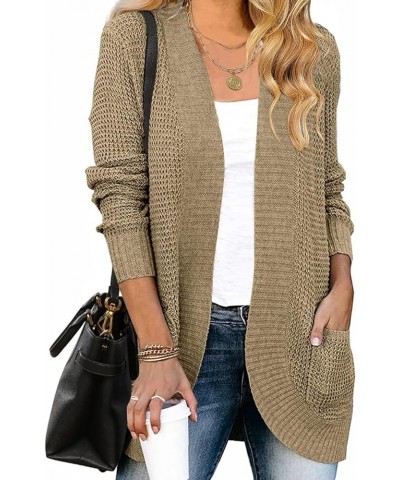 Women's 2024 Fall Winter Long Sleeve Open Front Casual Lightweight Soft Knit Cardigan Sweater Outerwear Light Khaki $22.94 Sw...