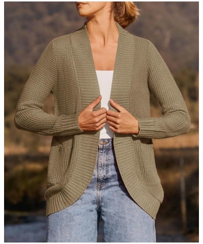 Women's 2024 Fall Winter Long Sleeve Open Front Casual Lightweight Soft Knit Cardigan Sweater Outerwear Light Khaki $22.94 Sw...